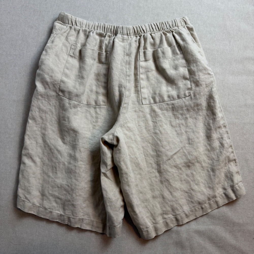 Chadwick's Womens 100% Linen Shorts Beige Button Front Drawstring Size 10 - Picture 2 of 9